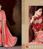 Pink embroidered satin party other-actress-sarees with blouse
