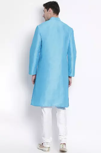 Light Blue Silk Blend Kurta Pyjama Set