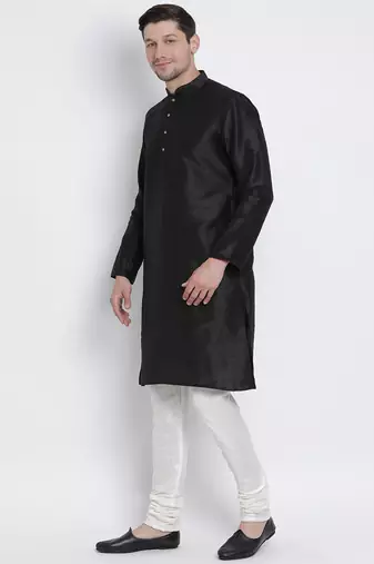 Black Silk Blend Kurta Pyjama Set