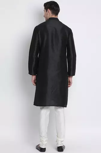 Black Silk Blend Kurta Pyjama Set