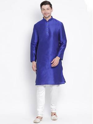 Blue Silk Blend Kurta Pyjama Set 1