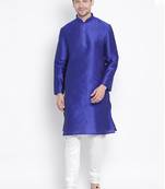 Blue Silk Blend Kurta Pyjama Set
