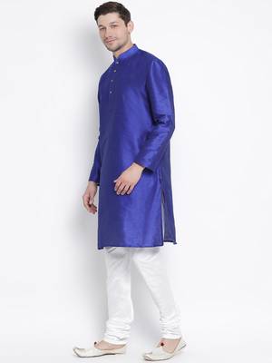 Blue Silk Blend Kurta Pyjama Set 2