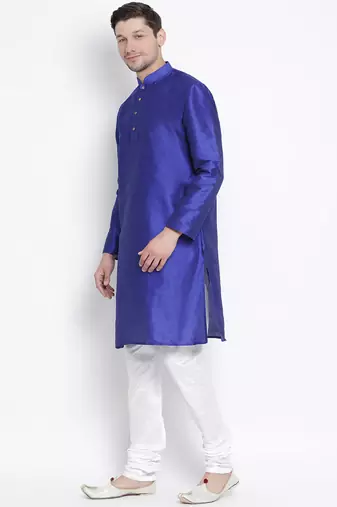 Blue Silk Blend Kurta Pyjama Set