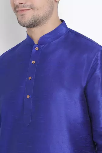 Blue Silk Blend Kurta Pyjama Set