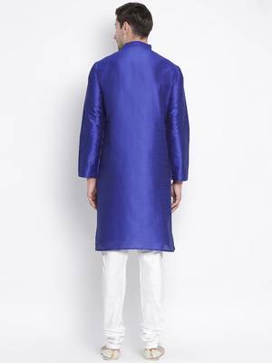 Blue Silk Blend Kurta Pyjama Set 4