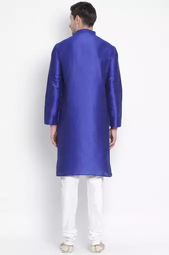 Blue Silk Blend Kurta Pyjama Set