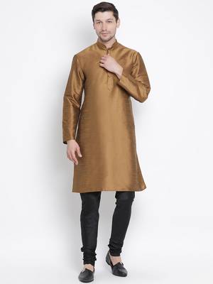 Brown Silk Blend Kurta Pyjama Set 1
