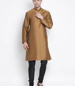 Brown Silk Blend Kurta Pyjama Set