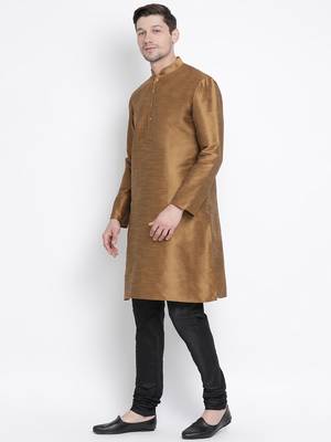 Brown Silk Blend Kurta Pyjama Set 2