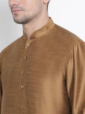 Brown Silk Blend Kurta Pyjama Set 3