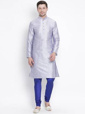 Light Blue Silk Blend Kurta Pyjama Set 1