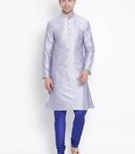 Light Blue Silk Blend Kurta Pyjama Set