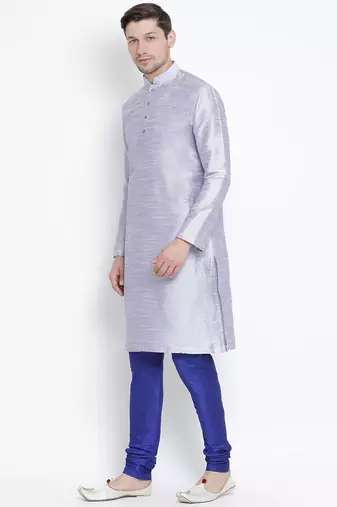 Light Blue Silk Blend Kurta Pyjama Set