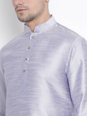 Light Blue Silk Blend Kurta Pyjama Set 3