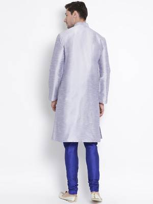 Light Blue Silk Blend Kurta Pyjama Set 4
