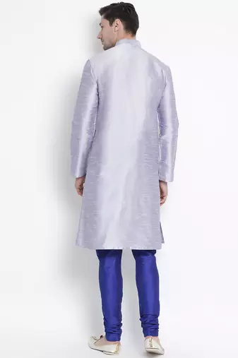 Light Blue Silk Blend Kurta Pyjama Set