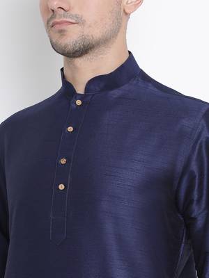 Dark Blue Silk Blend Kurta Pyjama Set 3