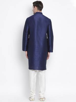 Dark Blue Silk Blend Kurta Pyjama Set 4