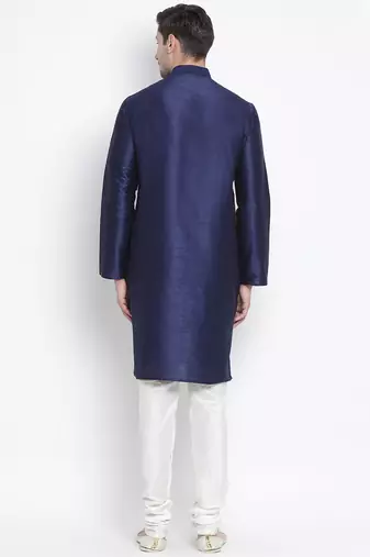 Dark Blue Silk Blend Kurta Pyjama Set