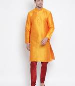 Men'S Orange Silk Blend Kurta Pyjama Set