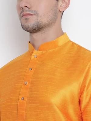 Men'S Orange Silk Blend Kurta Pyjama Set 3