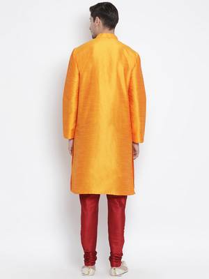 Men'S Orange Silk Blend Kurta Pyjama Set 4
