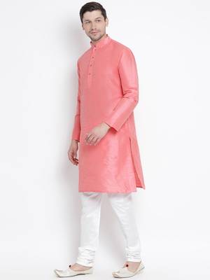 Pink Silk Blend Kurta Pyjama Set 2