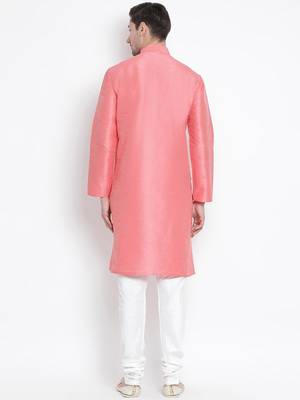 Pink Silk Blend Kurta Pyjama Set 4