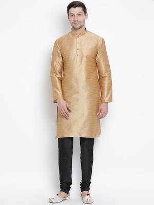 Gold Silk Blend Kurta Pyjama Set 1