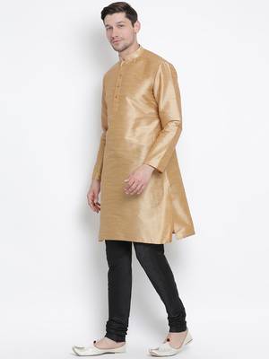 Gold Silk Blend Kurta Pyjama Set 2