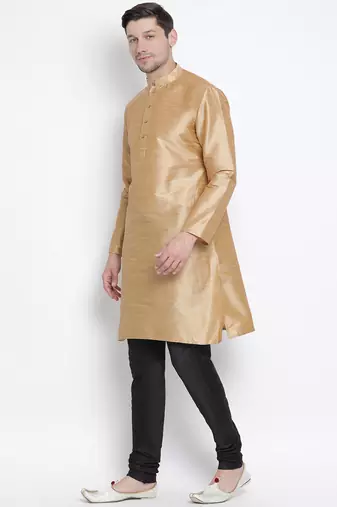 Gold Silk Blend Kurta Pyjama Set