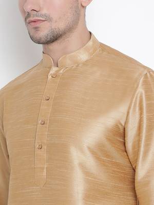 Gold Silk Blend Kurta Pyjama Set 3