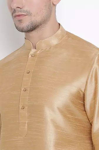 Gold Silk Blend Kurta Pyjama Set