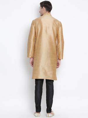 Gold Silk Blend Kurta Pyjama Set 4