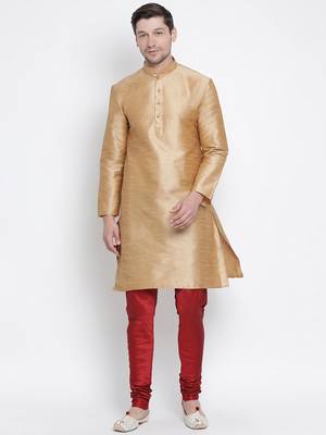 Gold Silk Blend Kurta Pyjama Set 1