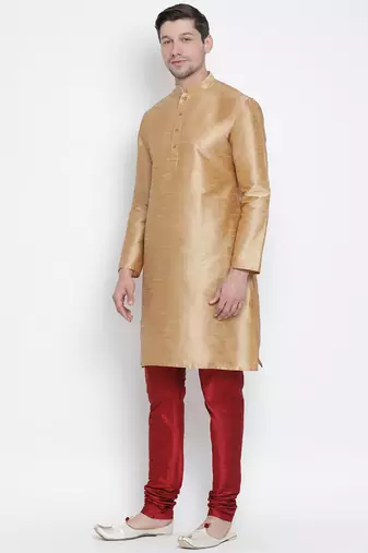 Gold Silk Blend Kurta Pyjama Set