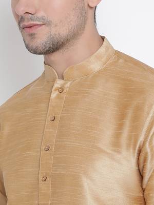 Gold Silk Blend Kurta Pyjama Set 3
