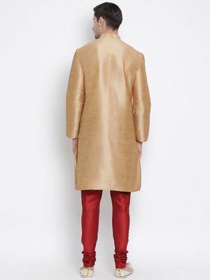Gold Silk Blend Kurta Pyjama Set 4