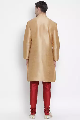 Gold Silk Blend Kurta Pyjama Set
