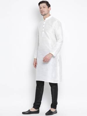 White Silk Blend Kurta Pyjama Set 2