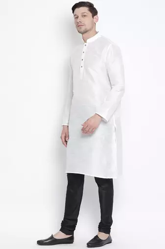 White Silk Blend Kurta Pyjama Set