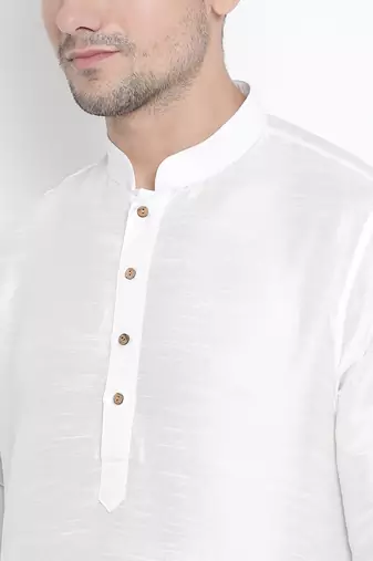 White Silk Blend Kurta Pyjama Set