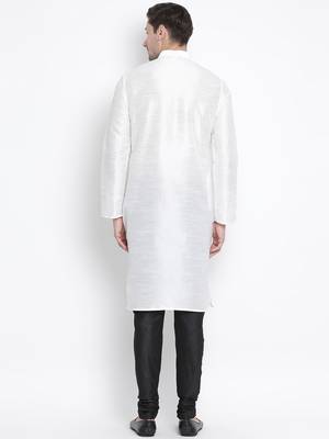 White Silk Blend Kurta Pyjama Set 4