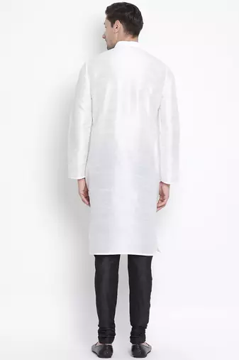 White Silk Blend Kurta Pyjama Set