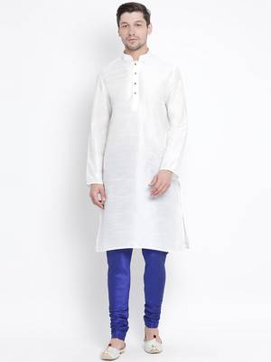 White Silk Blend Kurta Pyjama Set 1