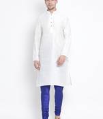 White Silk Blend Kurta Pyjama Set