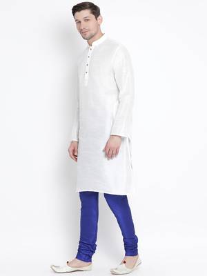 White Silk Blend Kurta Pyjama Set 2