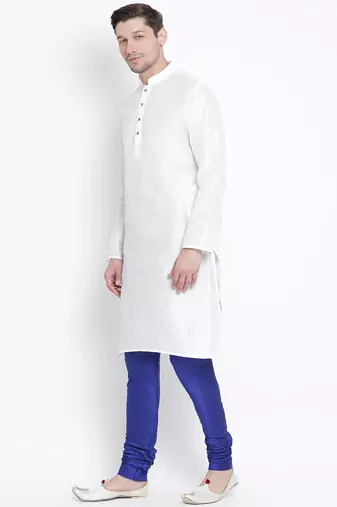 White Silk Blend Kurta Pyjama Set