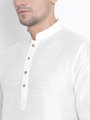 White Silk Blend Kurta Pyjama Set 3